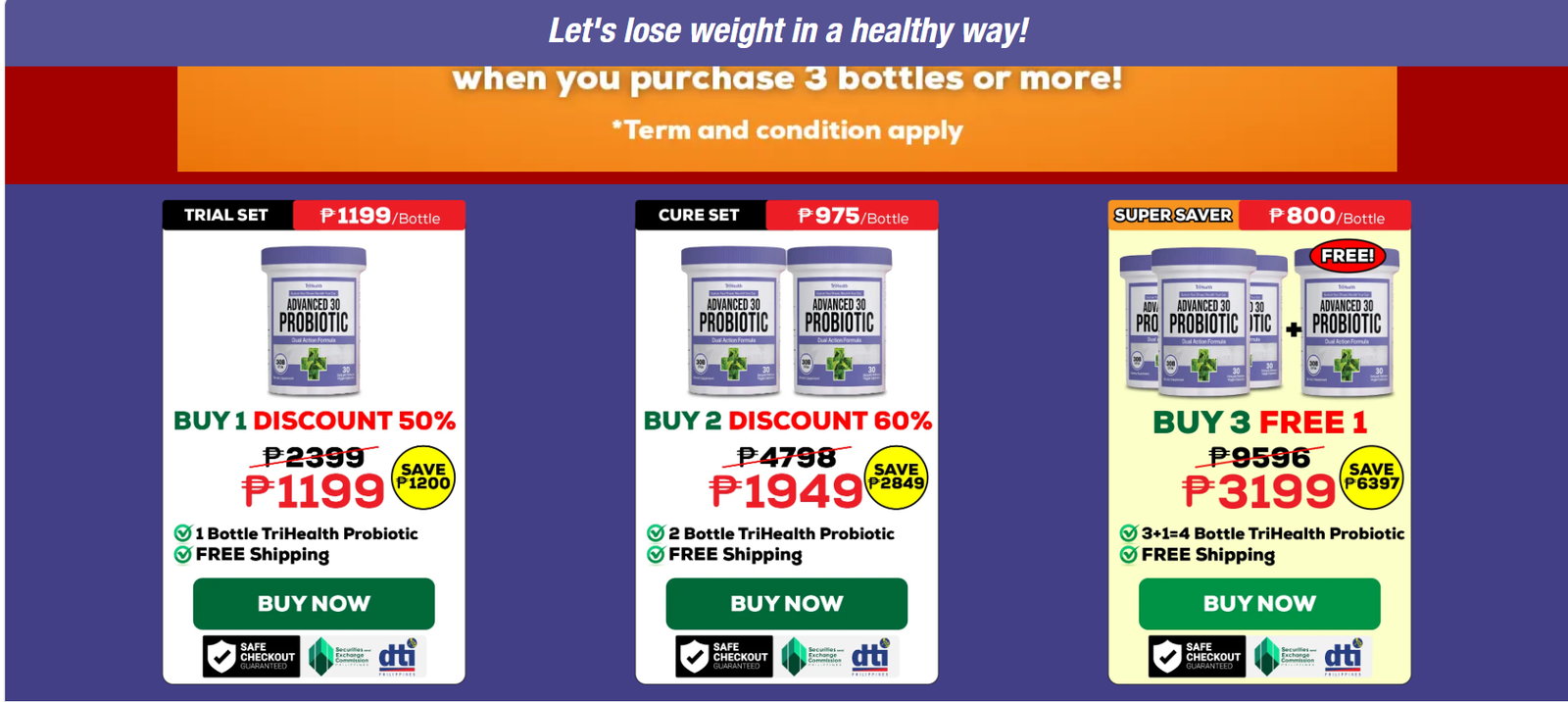 Paquetes Trial Set, Cure Set y Super Saver de TriHealth